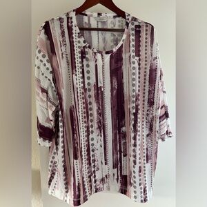 Christopher & Banks 3/4 Sleeve blouse, Burgundy & Cream